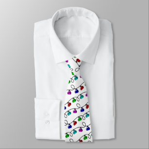 Curling Christmas Lights Neck Tie - White