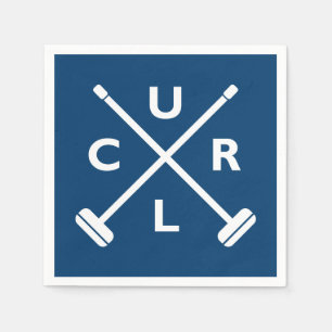 Curling Crossed Brooms Paper Napkin - Blue