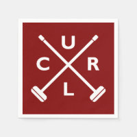Curling Crossed Brooms Paper Napkin - Dark Red