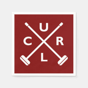 Curling Crossed Brooms Paper Napkin - Dark Red