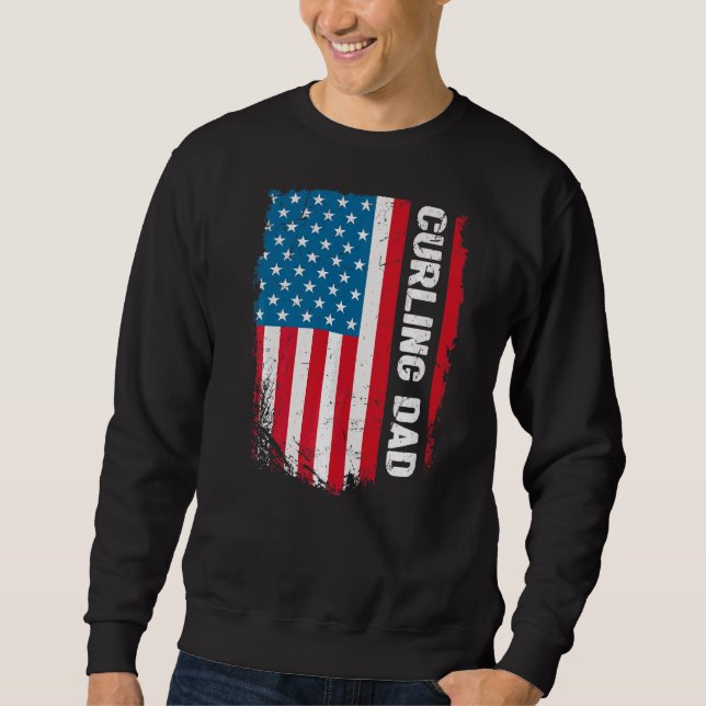 Curling Dad America Us Flag Patriot Vintage Sweatshirt (Front)