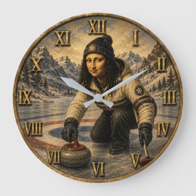Curling Funny Mona Lisa Curler Gift  Large Clock (Front)