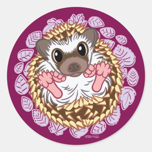 Curling Hedgehog coloured Classic Round Sticker (Front)