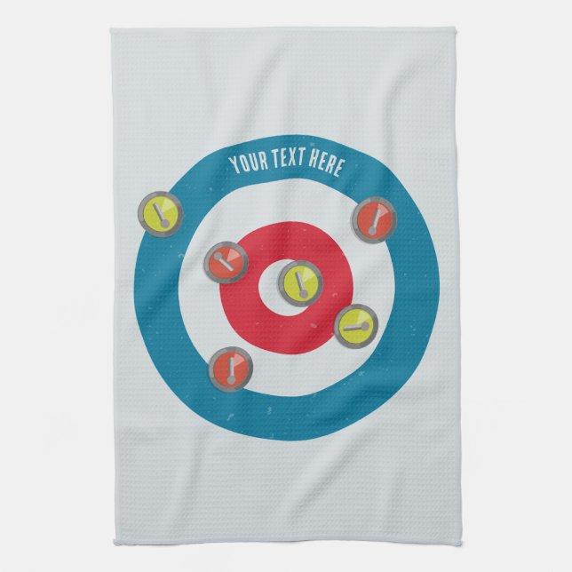 curling House and curling stones top view Tea Towel (Vertical)
