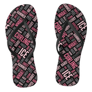 Curling Lingo Flip Flops - Black and Pink