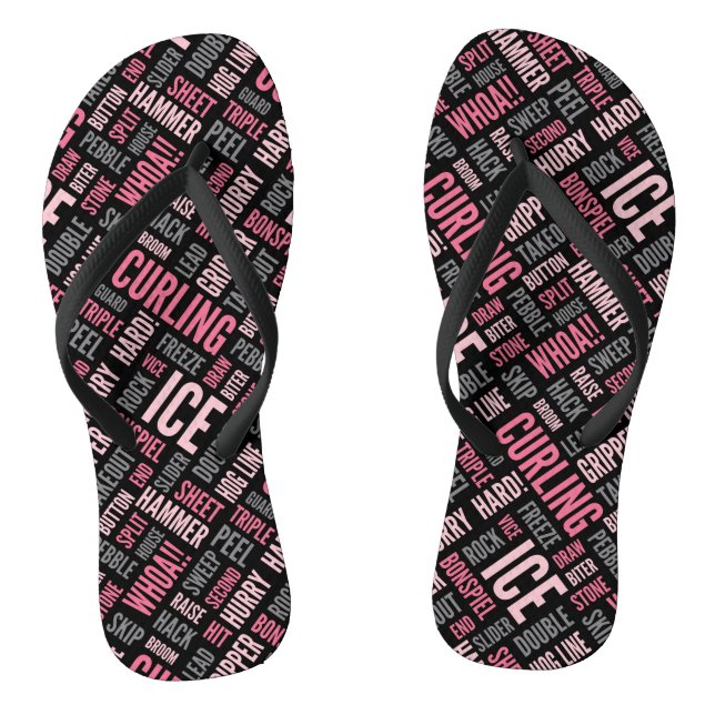 Curling Lingo Flip Flops - Black and Pink (Footbed)