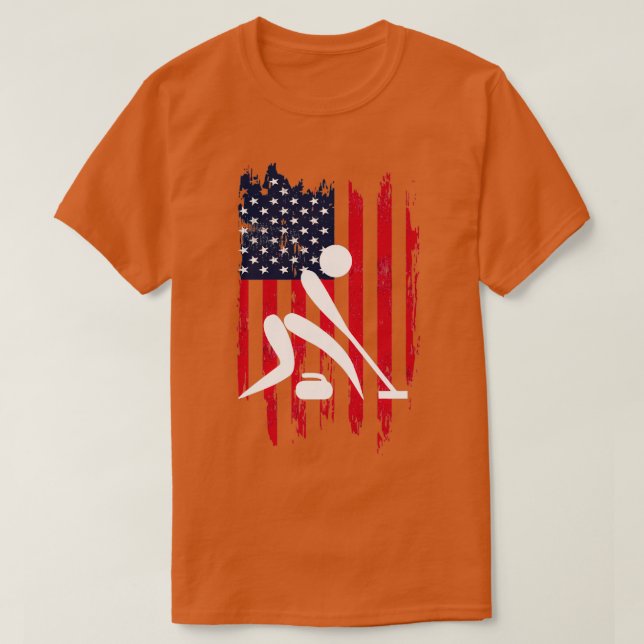 Curling Patriotic Sports Us Flag T-Shirt (Design Front)