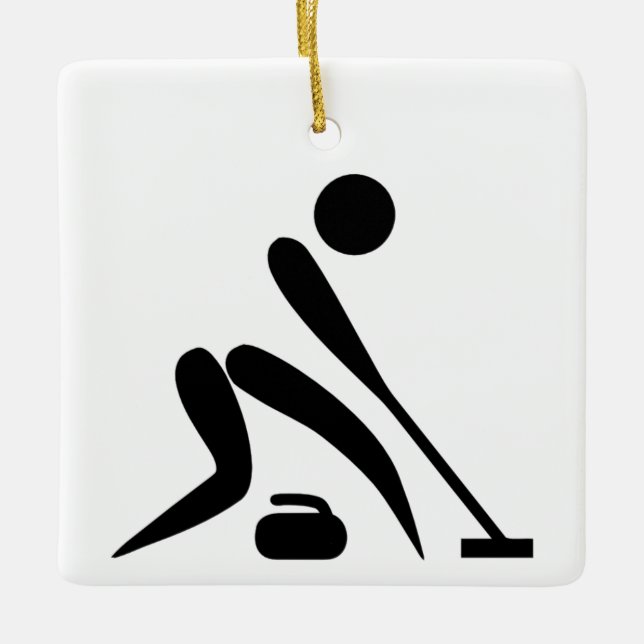 Curling Pictogram Ceramic Tree Decoration (Front)
