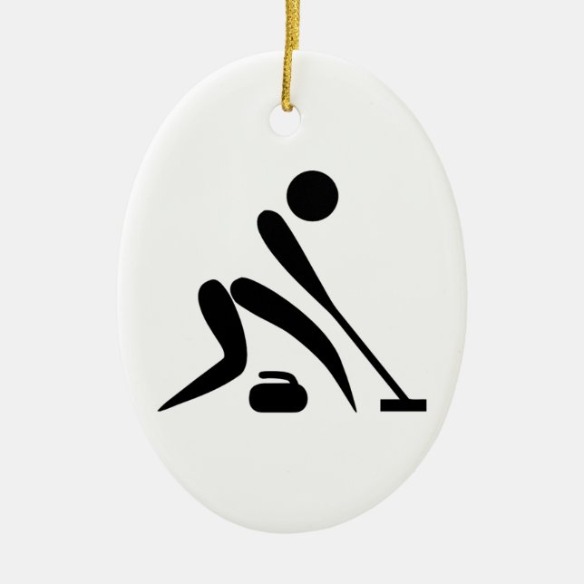 Curling Pictogram Ceramic Tree Decoration (Front)