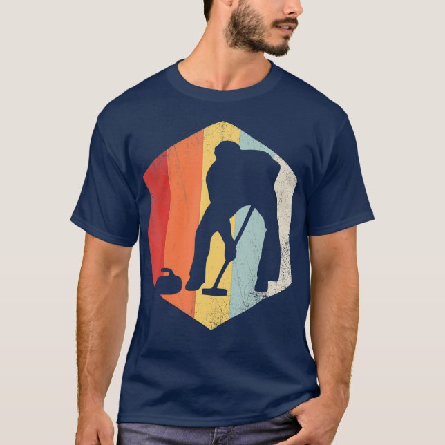 Curling Player Retro Distressed Sports Lover T-Shirt (Front)