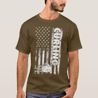Curling Rock  with USA Flag  Curling T-Shirt
