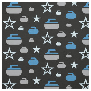 Curling Rocks and Stars Fabric - Blue