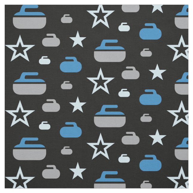 Curling Rocks and Stars Fabric - Blue (Swatch)