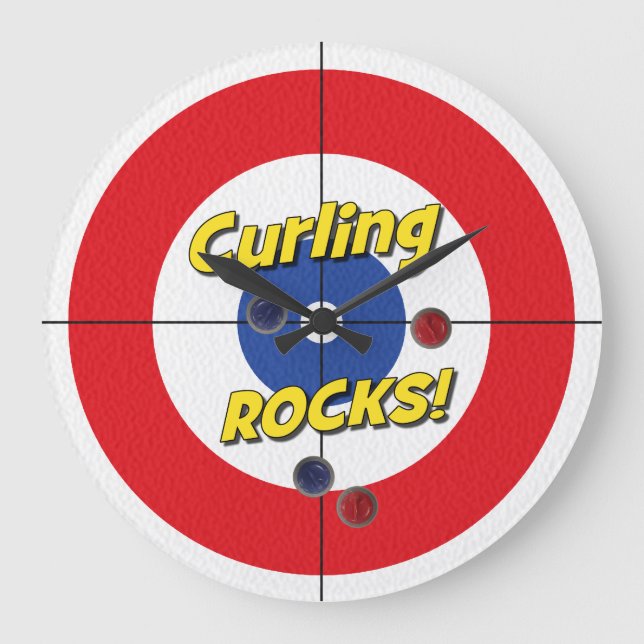 "Curling ROCKS!" Curler's Clock - (Red) (Front)