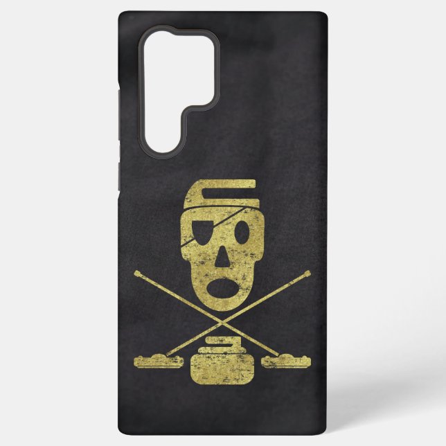 Curling Skull & Brooms Jolly Roger Samsung Galaxy S22 Ultra Case (Back)