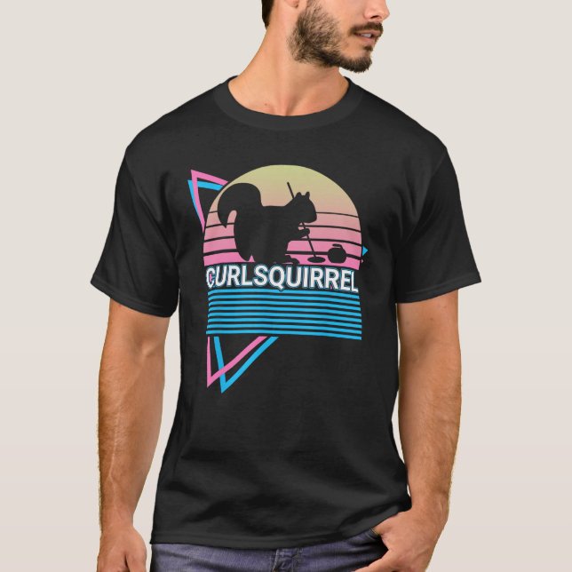 Curling Stone Curling Player Retro Curlsquirrel T-Shirt (Front)