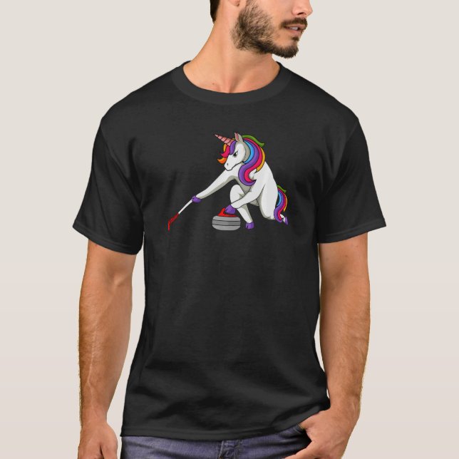 Curling Stone Unicorn Curler Winter Sports T-Shirt (Front)
