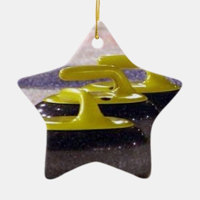Curling stones ceramic tree decoration (Front)