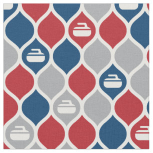 Curling TIle Fabric - Red/Blue/Grey