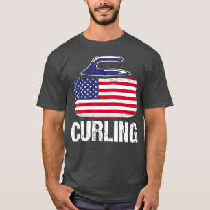 Curling USA Red White Blue Curling Stone Flag T-Shirt