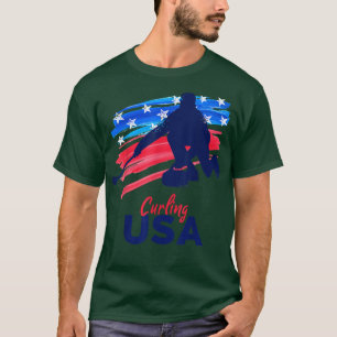 Curling USA Support the Team Tshirt USA Flag Curl