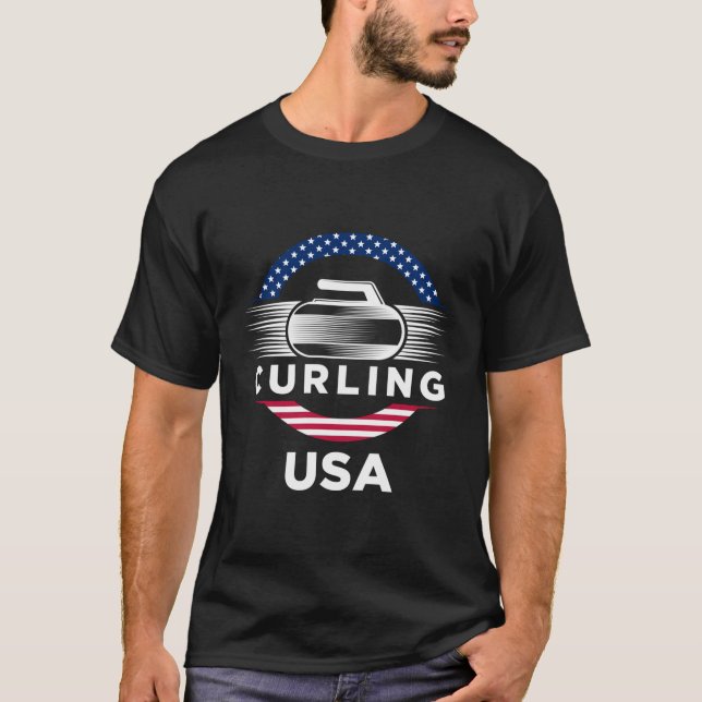Curling Usa Support The Team Usa Flag Curl Clean T-Shirt (Front)