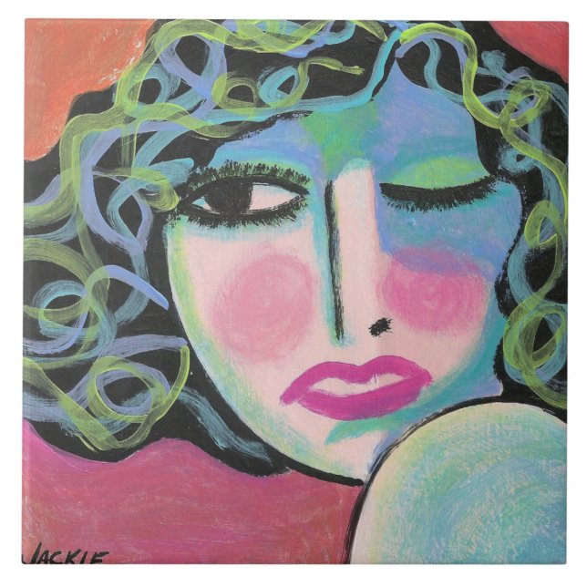 Curls Abstract Portrait of a Woman Tile (Front)
