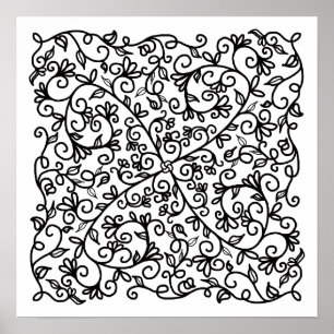 Curls 'n Swirls Floral Vines Color Me Poster