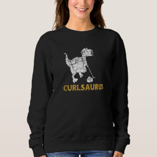 Curlsaurus Curling Player Dino Rex Team Coach Crew Sweatshirt