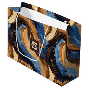 Curly Abstract Brushstrokes in Blue & Brown Large Gift Bag