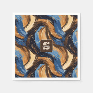 Curly Abstract Brushstrokes in Blue & Brown Napkin