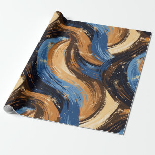 Curly Abstract Brushstrokes in Blue & Brown Wrapping Paper