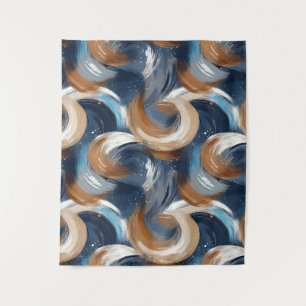 Curly Abstract Brushstrokes in Blue, White & Brown Tapestry