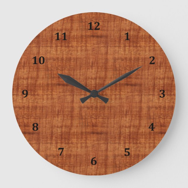 Curly Acacia Wood Grain Look Large Clock (Front)