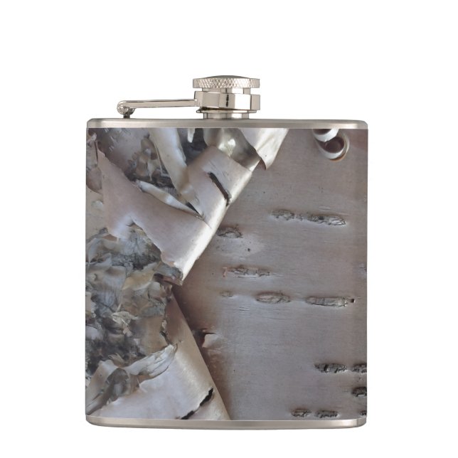 Curly Birch Bark Tree Rustic Hip Flask (Front)