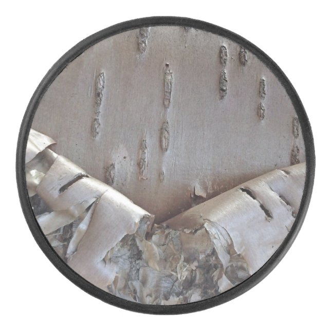 Curly Birch Bark Tree Rustic Hockey Puck (Front)