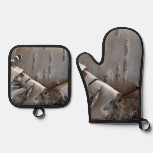Curly Birch Bark Tree Rustic Oven Mitt & Pot Holder Set