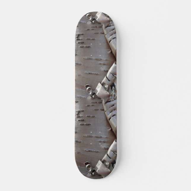 Curly Birch Bark Tree Rustic Skateboard (Front)