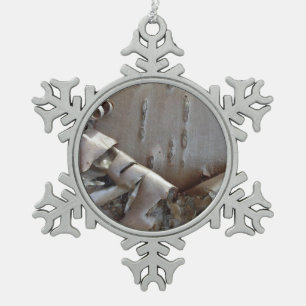 Curly Birch Bark Tree Rustic Snowflake Pewter Christmas Ornament