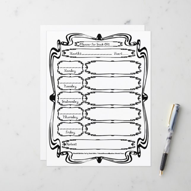 Curly Bracket Fabric Font 5 Day Weekly Planner (Front/Back In Situ)