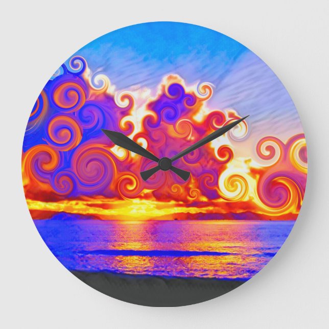Curly California Sunset Seashore Round Clock (Front)