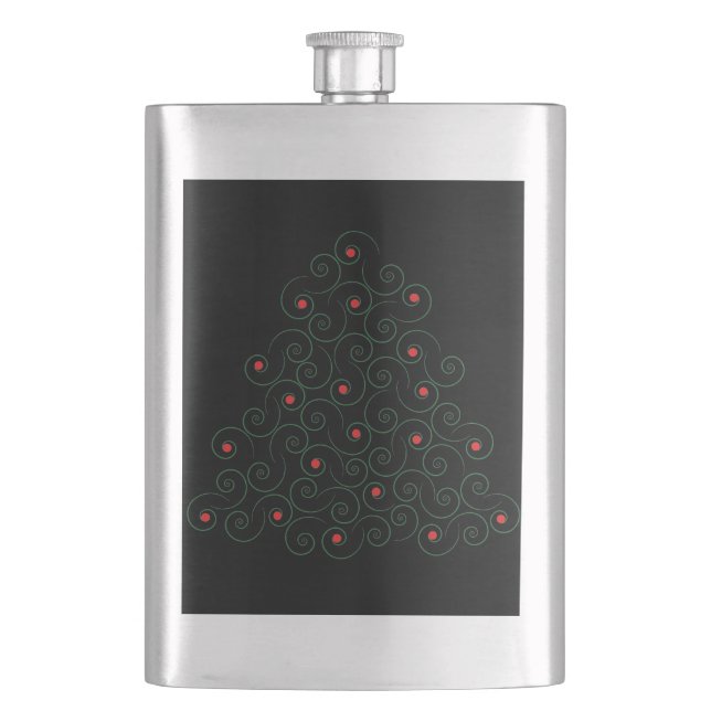 Curly Christmas Tree Black Hip Flask (Front)