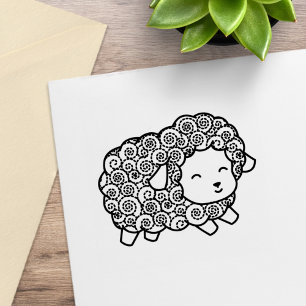 Curly Coat Happy Little Sheep Ewe Rubber Stamp