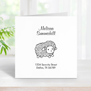 Curly Coat Little Sheep Ewe Address Rubber Stamp
