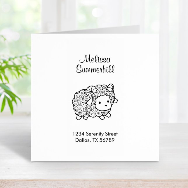 Curly Coat Little Sheep Ram Address Rubber Stamp (Creator Uploaded)