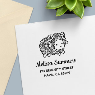 Curly Coat Little Sheep Ram Address Self-inking Stamp