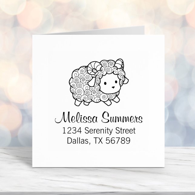 Curly Coat Little Sheep Ram Address Self-inking Stamp (Creator Uploaded)