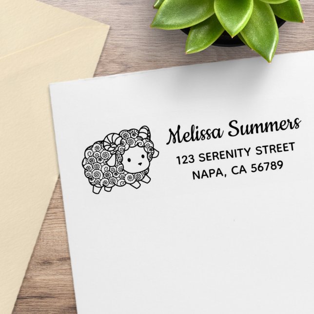 Curly Coat Little Sheep Ram Return Address Rubber Stamp (Creator Uploaded)