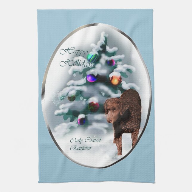 Curly Coated Retriever Christmas Tea Towel (Vertical)
