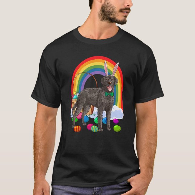Curly-Coated Retriever Easter Eggs Bunny Dog T-Shirt (Front)